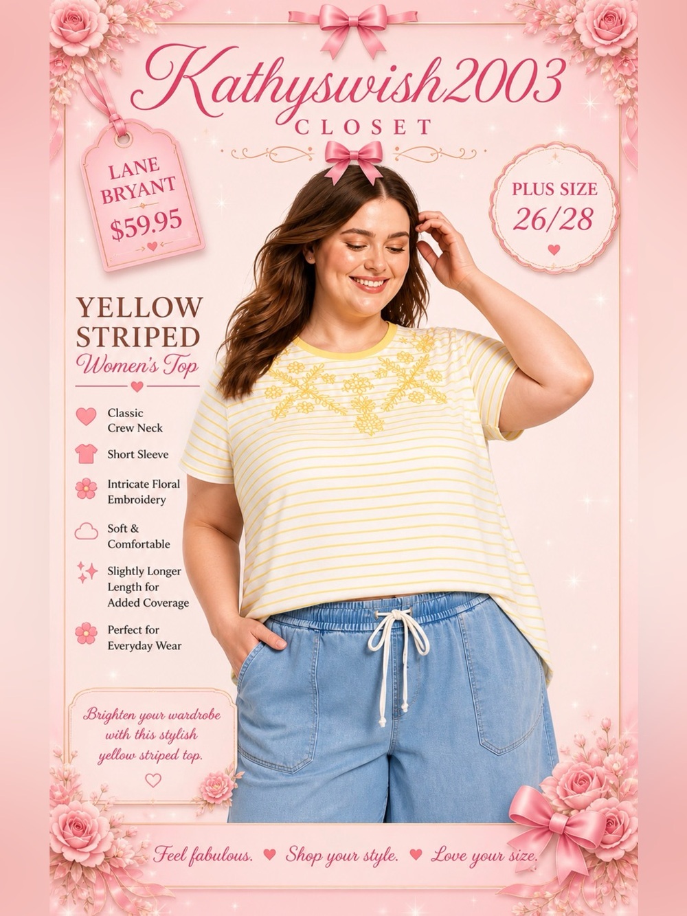 Lane Bryant Women’s Plus Size 26/28 Yellow Striped Women's Top